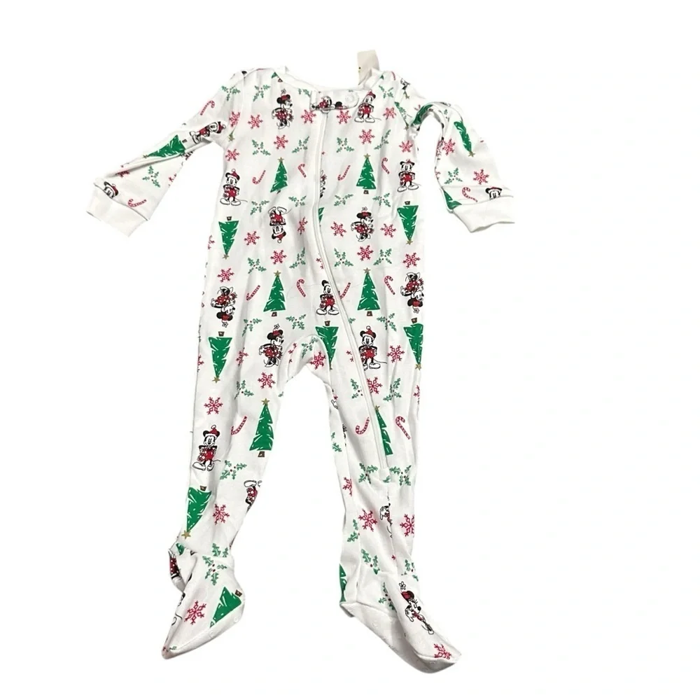 Janie and Jack Disney White and Green Holiday Footie